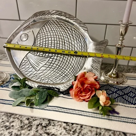 Large Vintage Hand-crafted in Mexico Art Mex Pewter Fish Platter Serving Tray - Picture 11 of 13